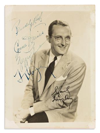 (BIG BAND.) Photograph Signed by Tommy Dorsey, Frank Sinatra, Buddy Rich and four other musicians, on recto and verso,